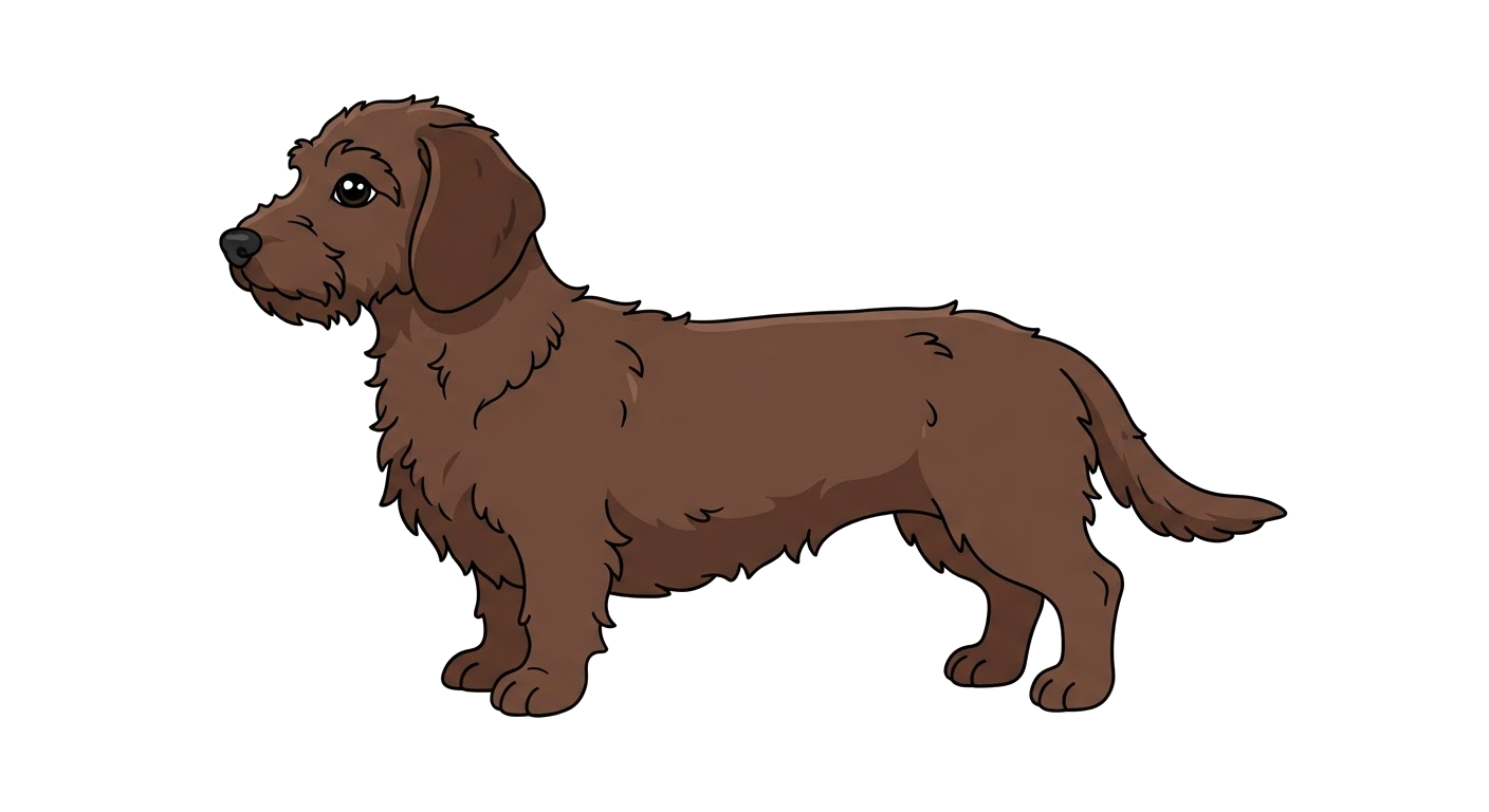 Side profile illustration of a Doxiepoo showing the points of the breed standard