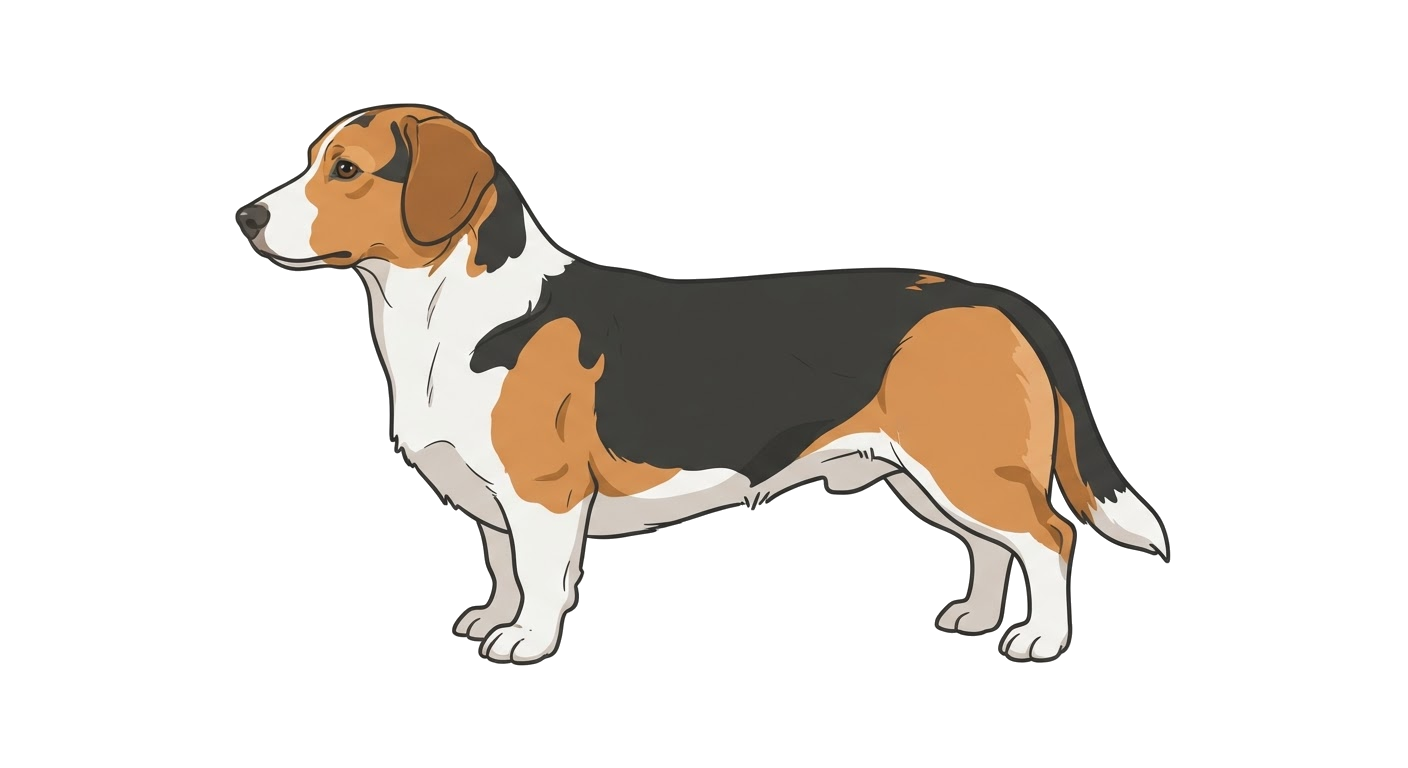 Side profile illustration of a Drever showing the points of the breed standard