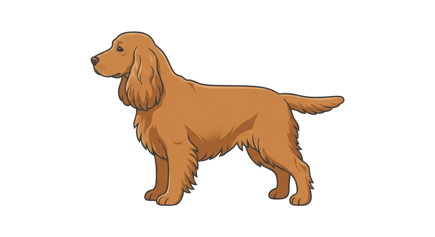 Side profile illustration of a English Cocker Spaniel showing the points of the breed standard