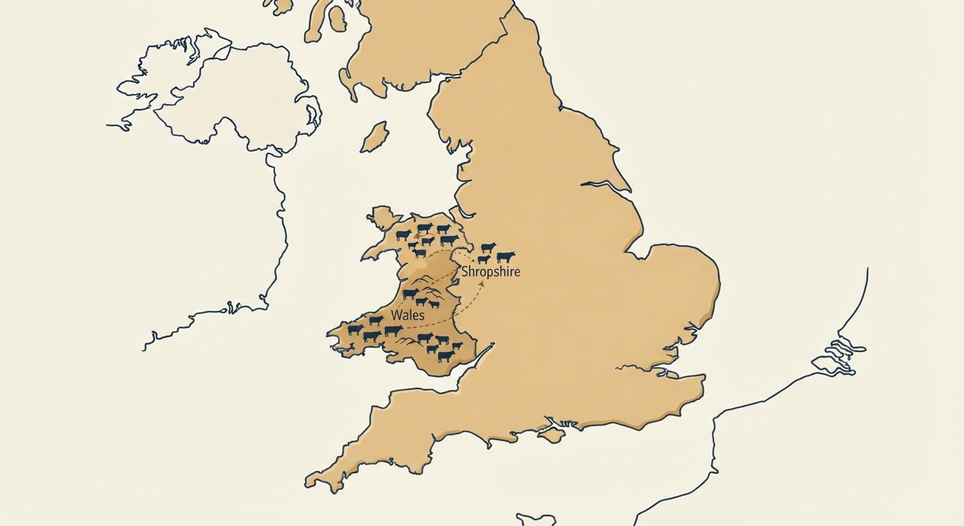 Illustrated map showing the origin of the English Setter