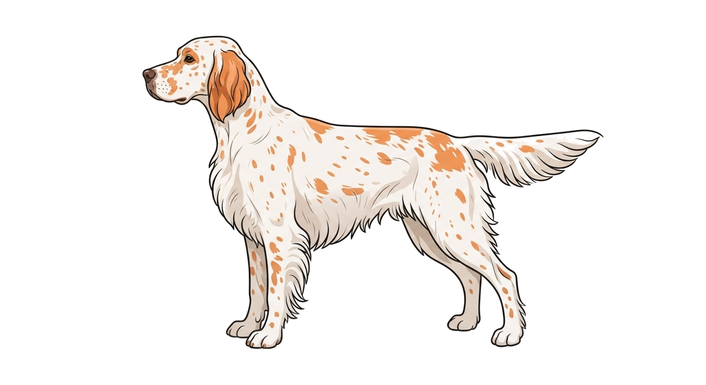 Side profile illustration of a English Setter showing the points of the breed standard