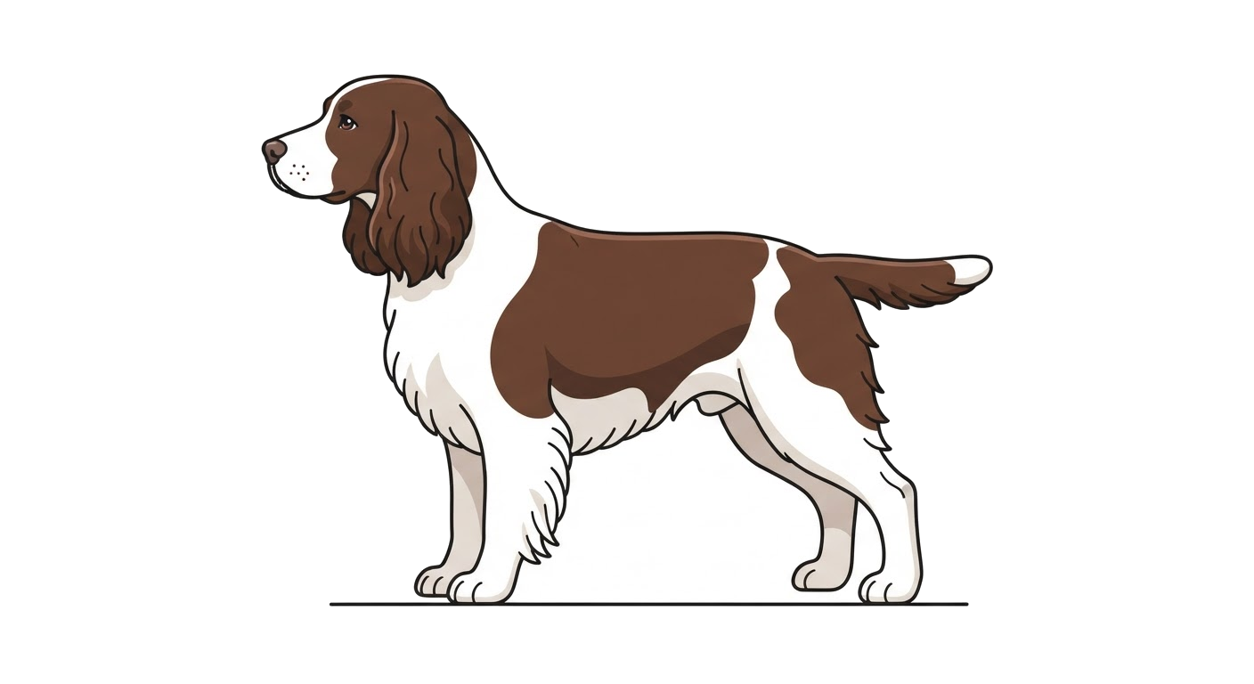 Side profile illustration of a English Springer Spaniel showing the points of the breed standard
