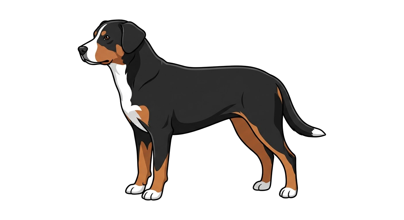 Side profile illustration of a Entlebucher Mountain Dog showing the points of the breed standard
