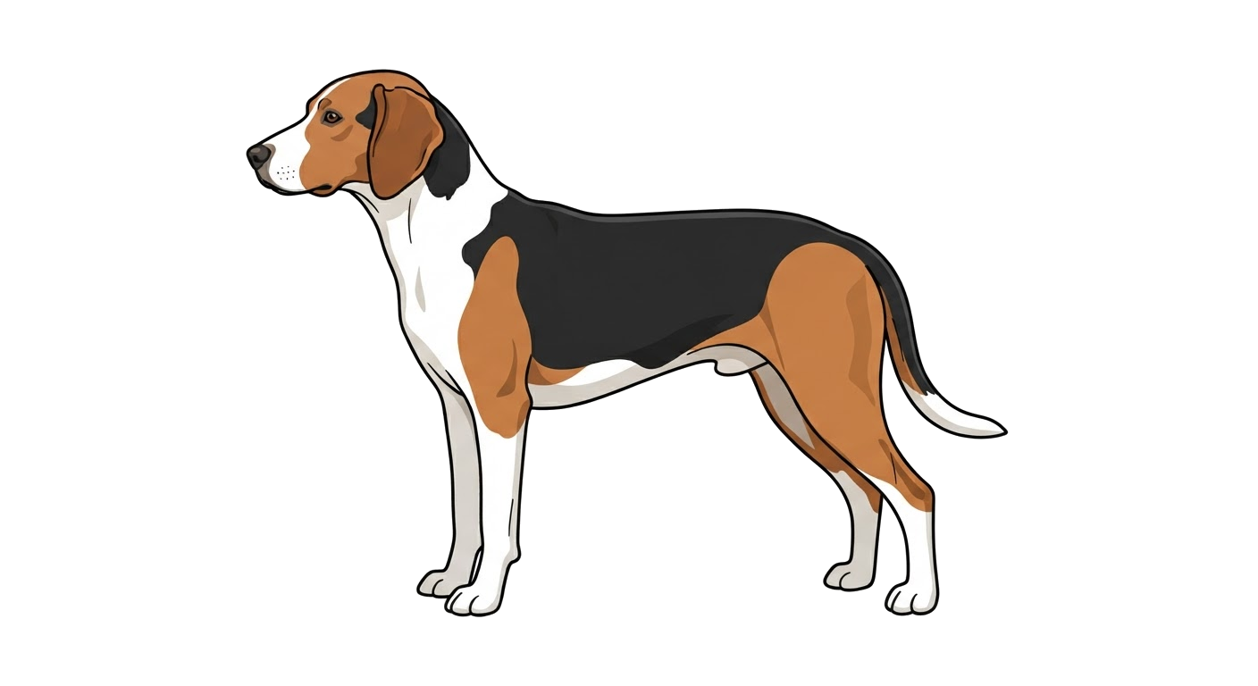 Side profile illustration of a Estonian Hound showing the points of the breed standard