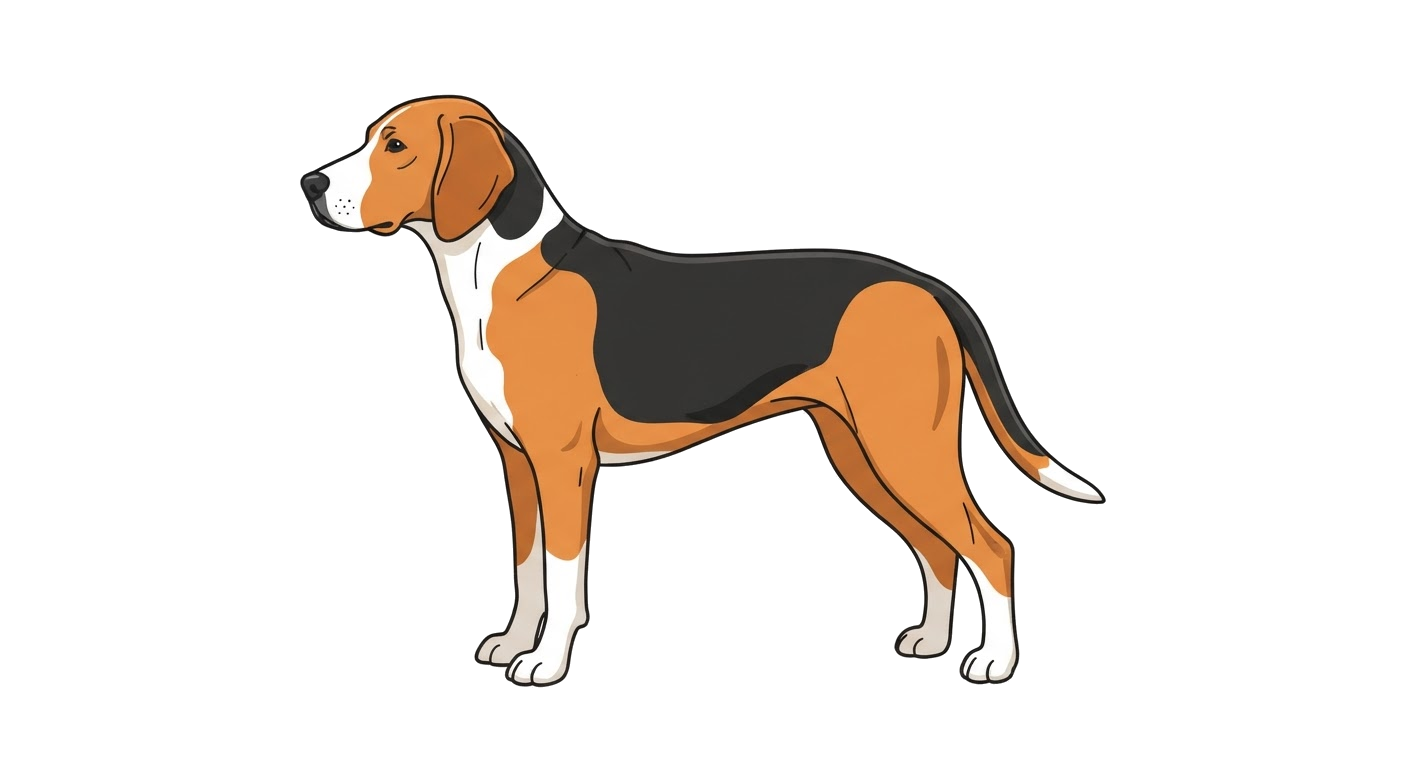 Side profile illustration of a Finnish Hound showing the points of the breed standard