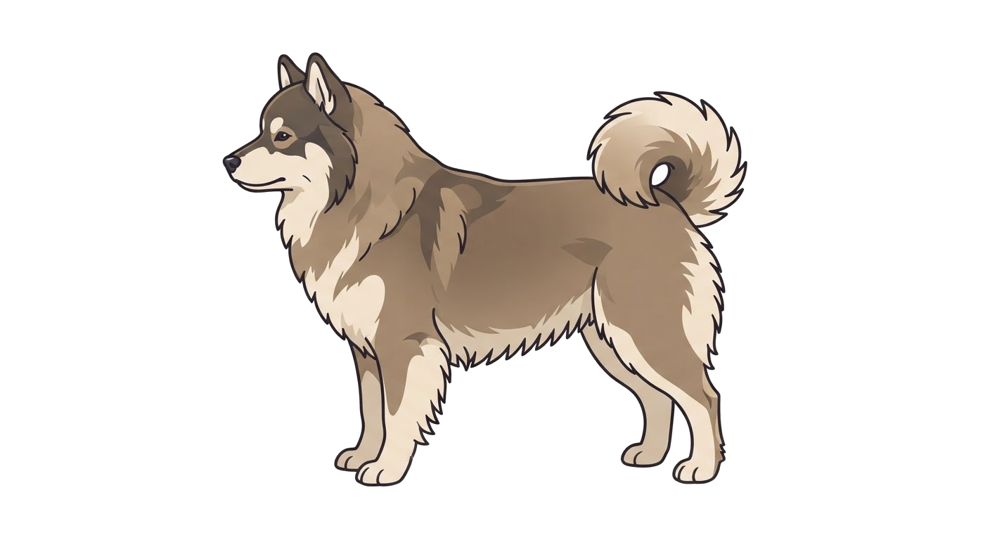 Side profile illustration of a Finnish Lapphund showing the points of the breed standard