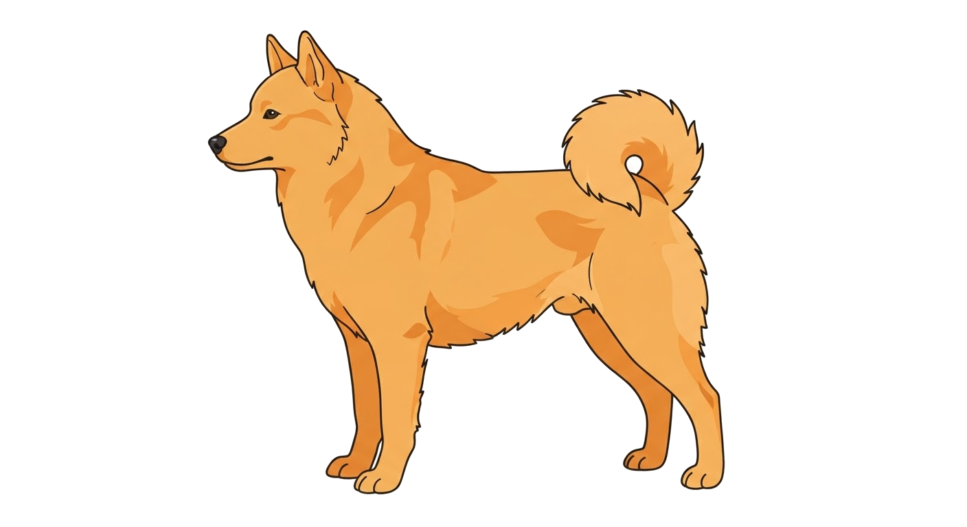 Side profile illustration of a Finnish Spitz showing the points of the breed standard