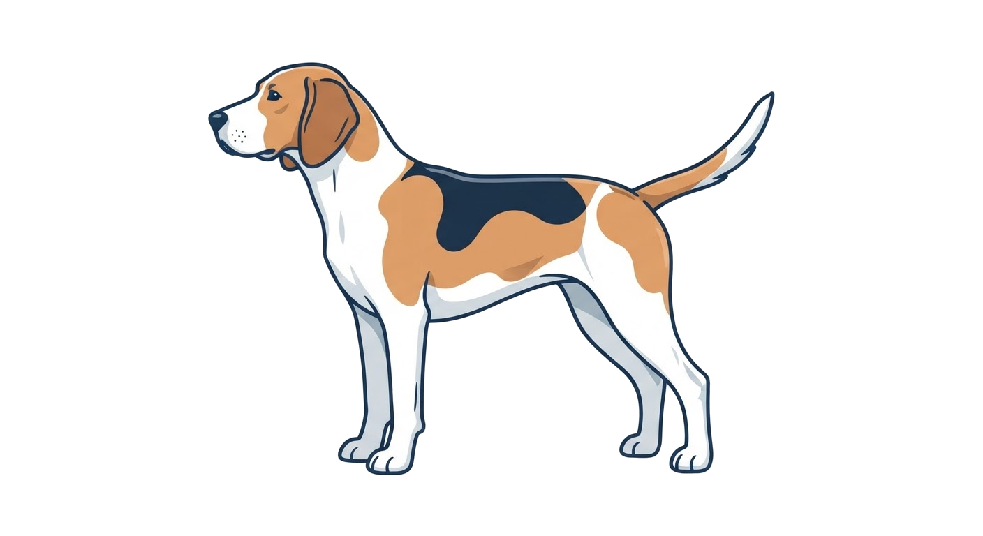 Side profile illustration of a Foxhound showing the points of the breed standard