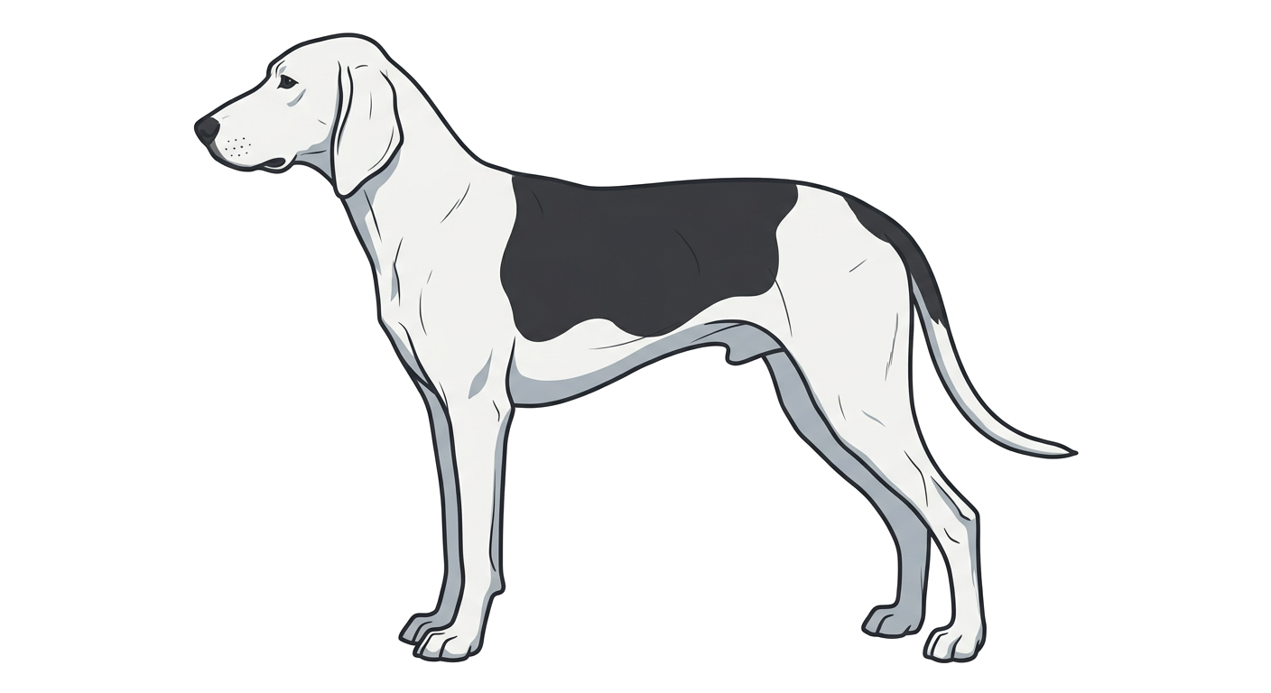 Side profile illustration of a Français Blanc et Noir showing the points of the breed standard