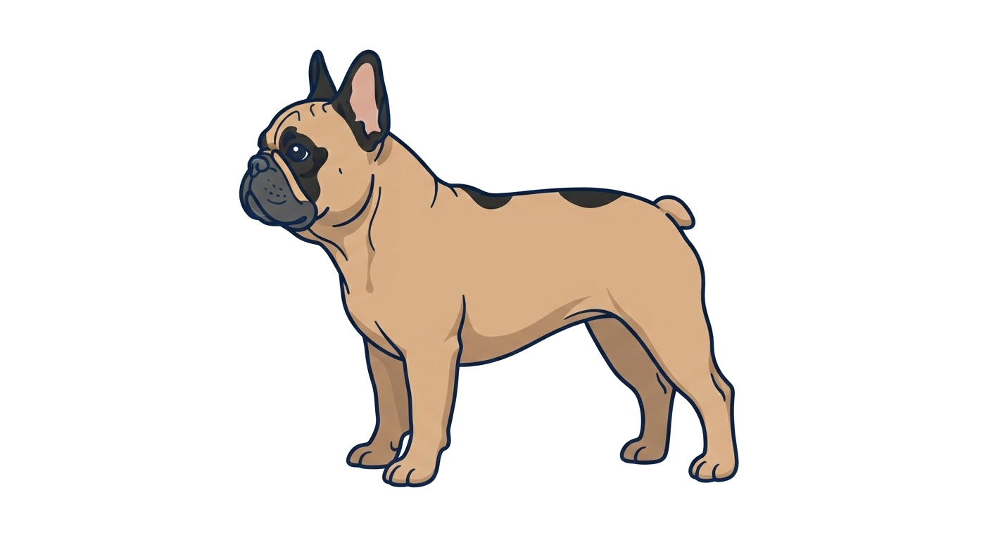 Side profile illustration of a French Bulldog showing the points of the breed standard