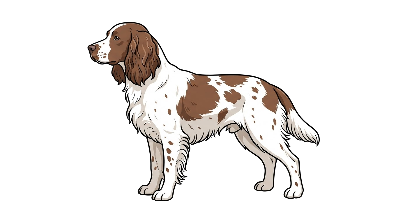 Side profile illustration of a French Spaniel showing the points of the breed standard