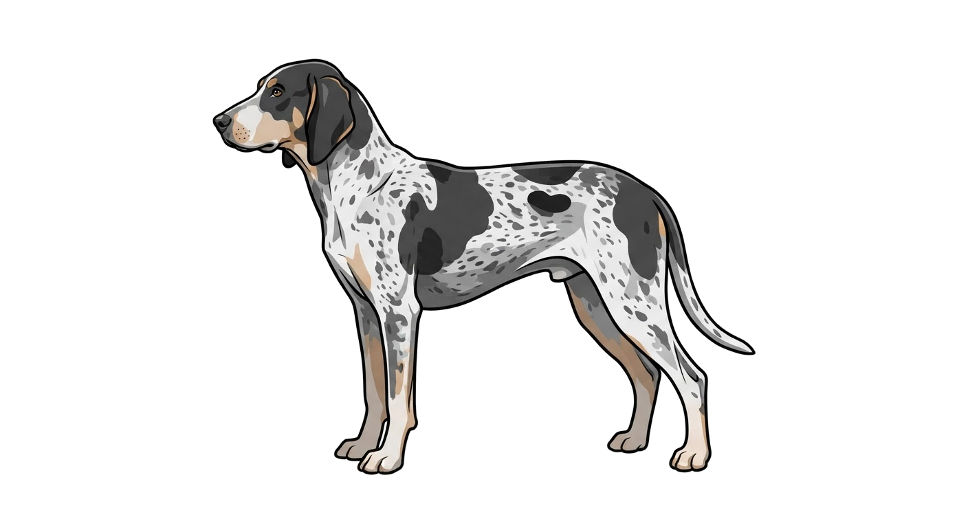 Side profile illustration of a Gascon Saintongeois showing the points of the breed standard