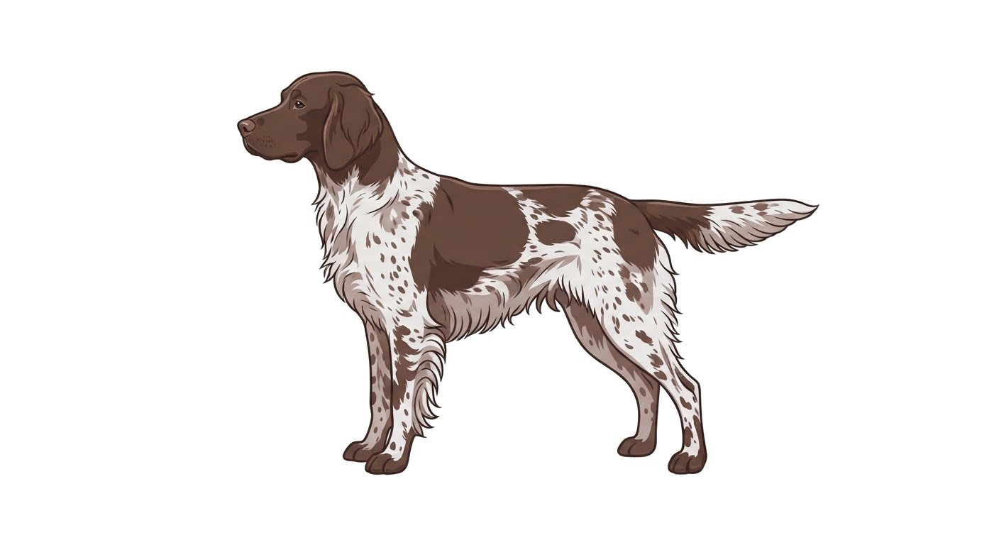 Side profile illustration of a German Longhaired Pointer showing the points of the breed standard