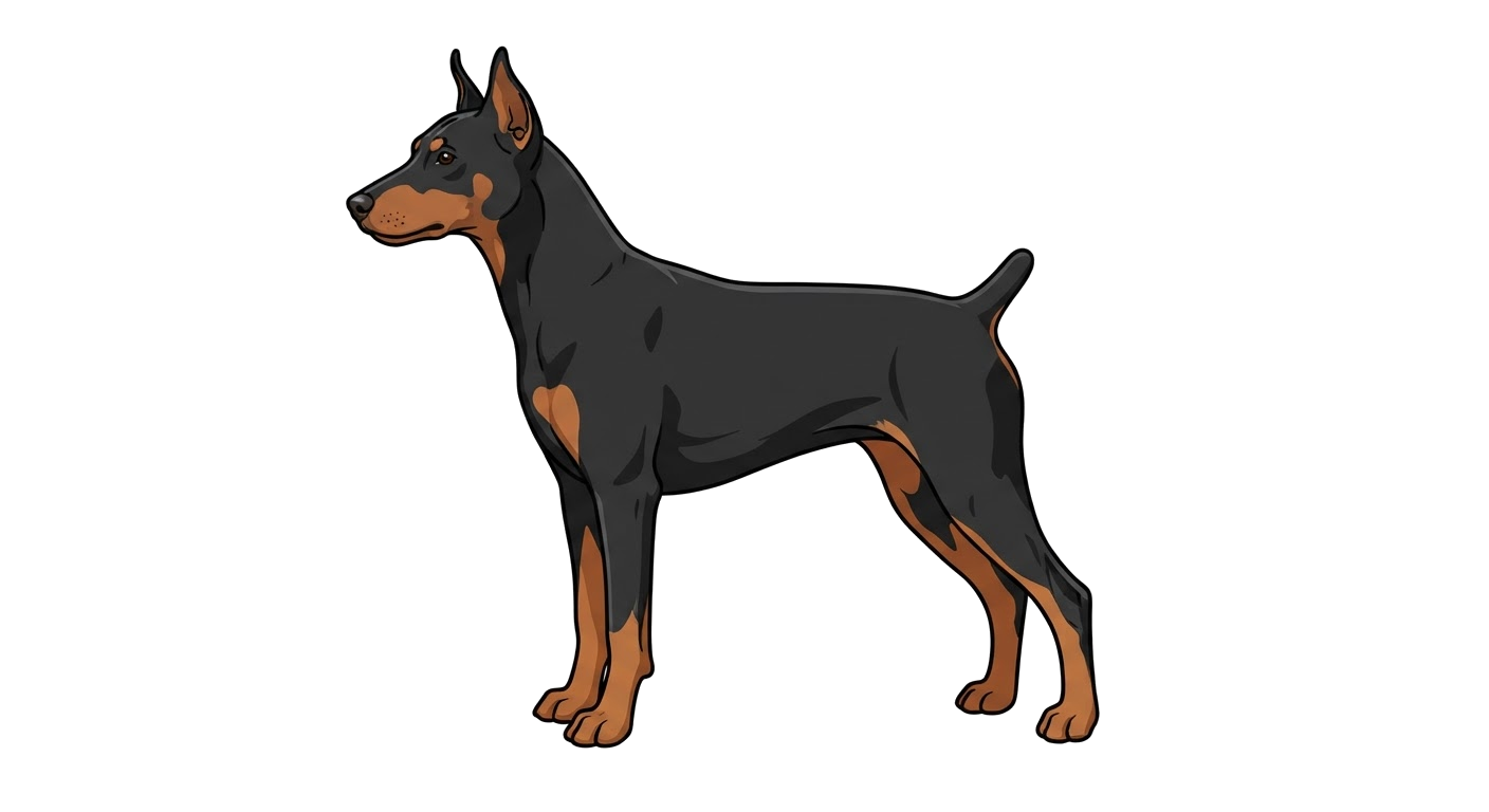 Side profile illustration of a German Pinscher showing the points of the breed standard
