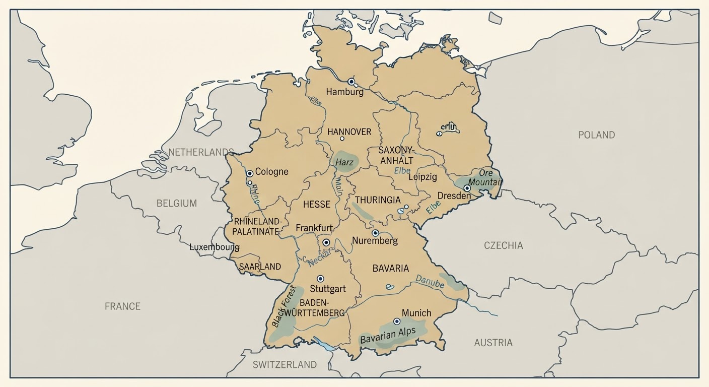 Illustrated map showing the origin of the German Shepherd Dog