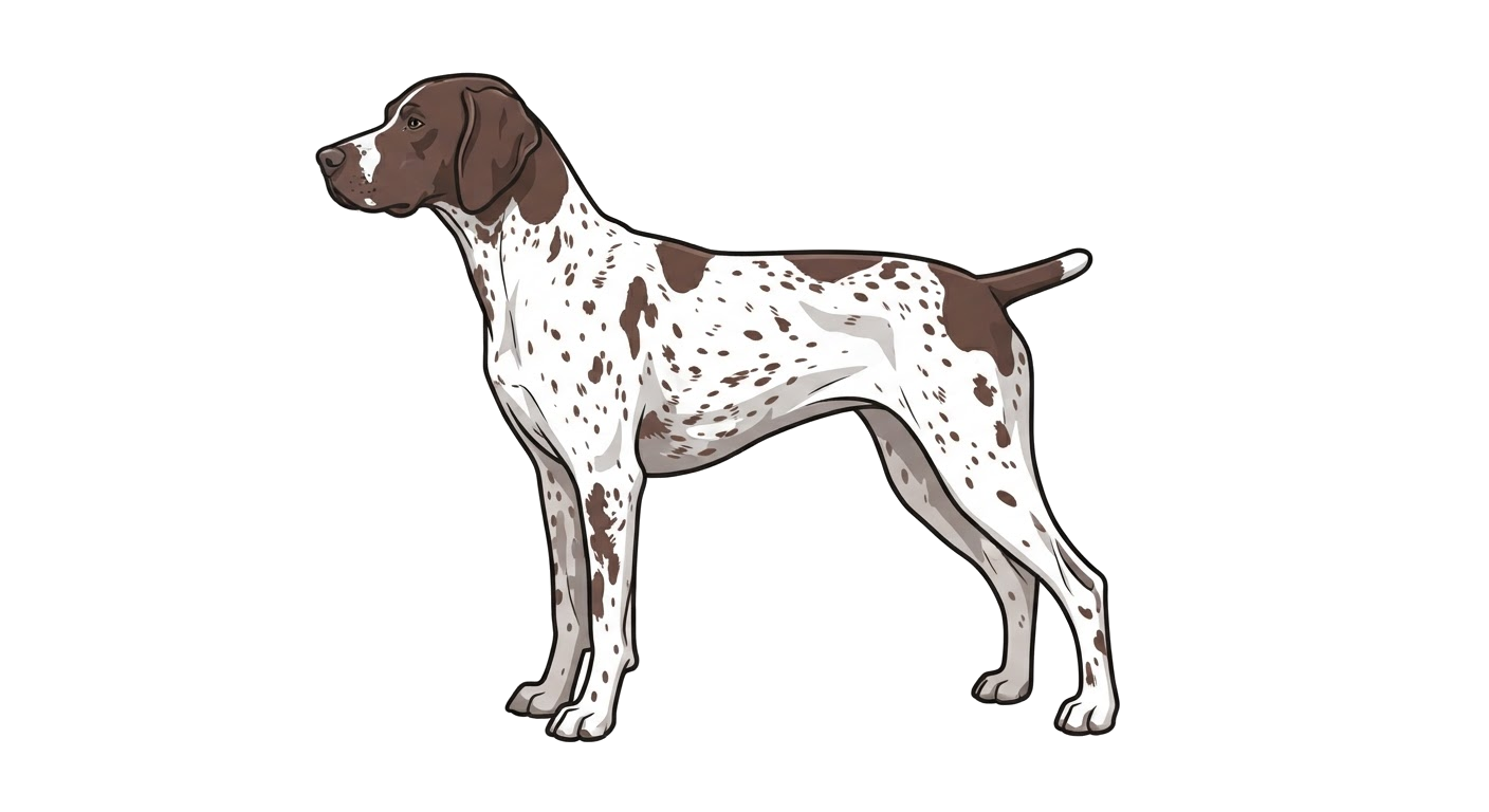 Side profile illustration of a German Shorthaired Pointer showing the points of the breed standard