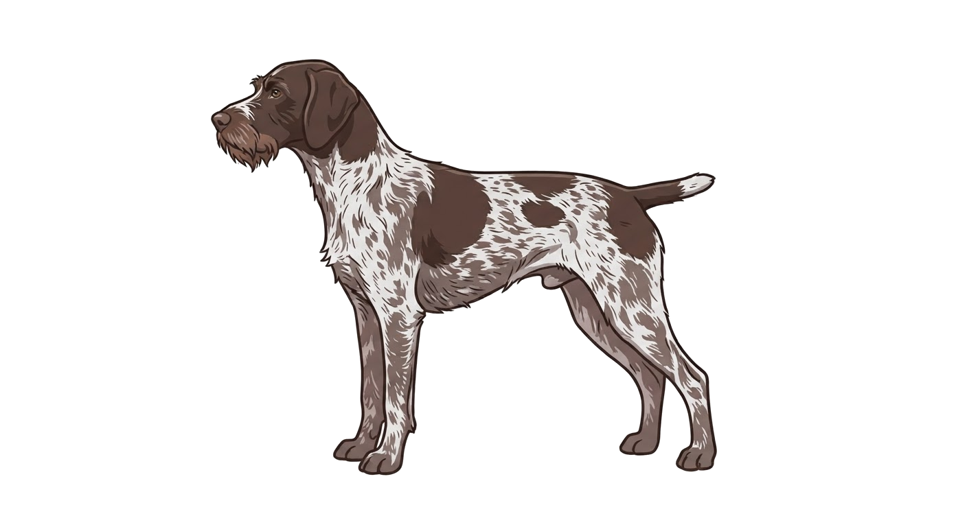 Side profile illustration of a German Wirehaired Pointer showing the points of the breed standard