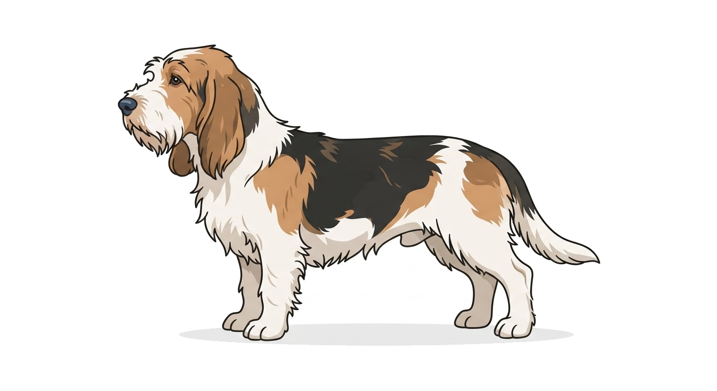 Side profile illustration of a Grand Basset Griffon Vendeen showing the points of the breed standard