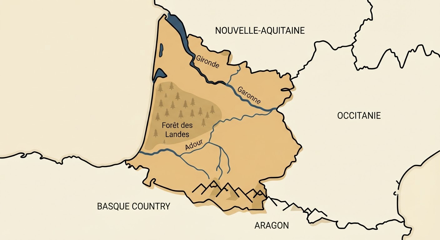 Illustrated map showing the origin of the Grand Bleu de Gascogne