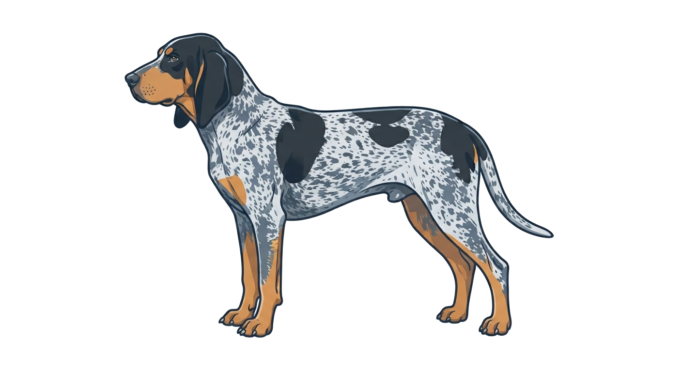 Side profile illustration of a Grand Bleu de Gascogne showing the points of the breed standard