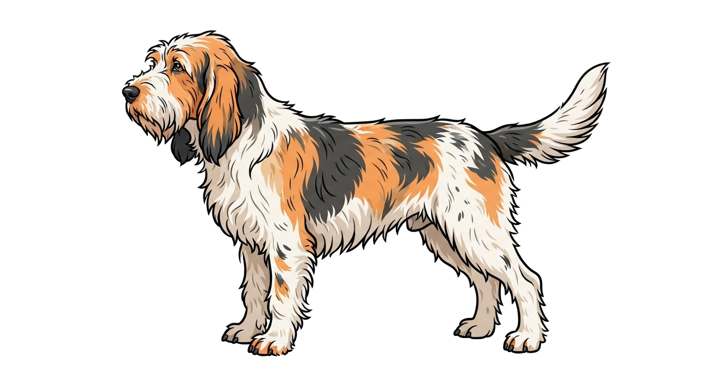 Side profile illustration of a Grand Griffon Vendeen showing the points of the breed standard