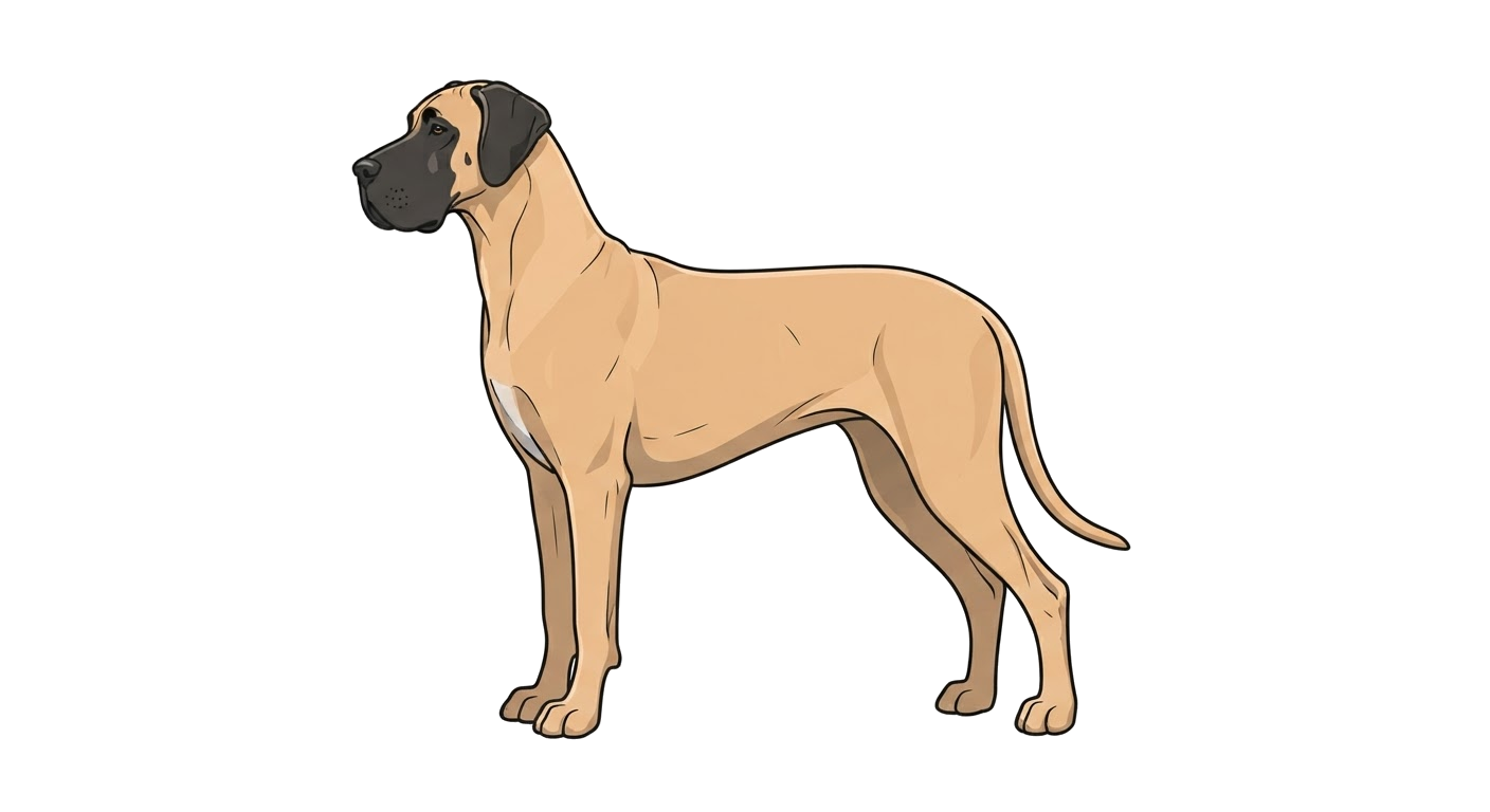 Side profile illustration of a Great Dane showing the points of the breed standard
