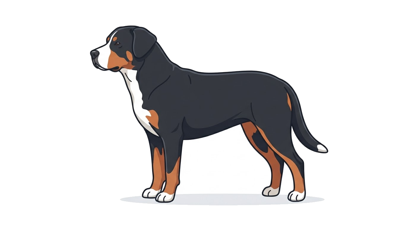 Side profile illustration of a Greater Swiss Mountain Dog showing the points of the breed standard