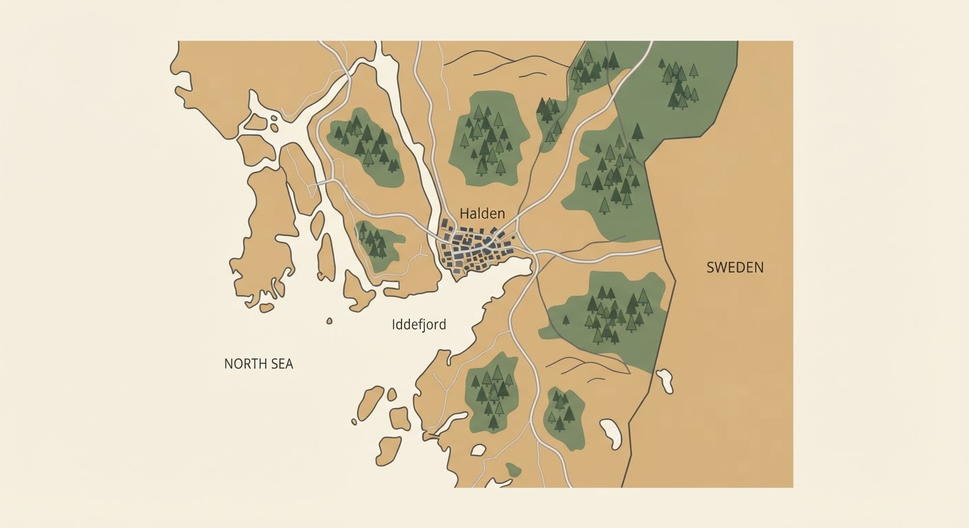 Illustrated map showing the origin of the Halden Hound