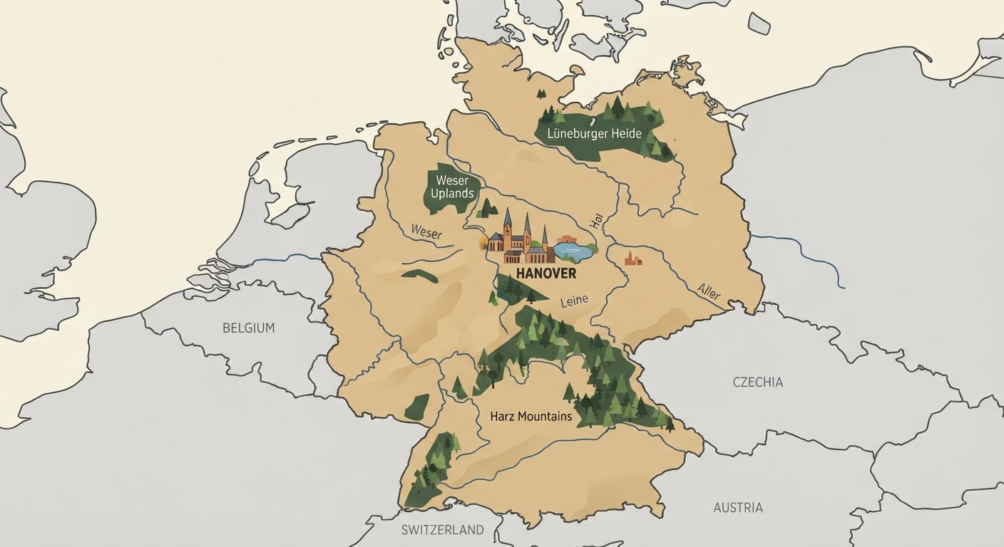 Illustrated map showing the origin of the Hanoverian Scent Hound