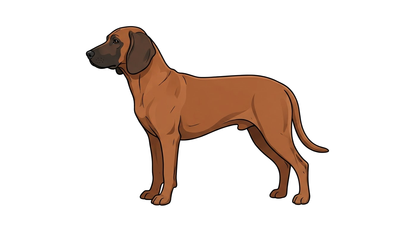 Side profile illustration of a Hanoverian Scent Hound showing the points of the breed standard