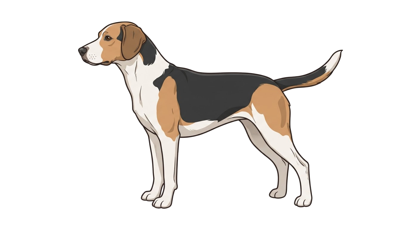Side profile illustration of a Harrier showing the points of the breed standard