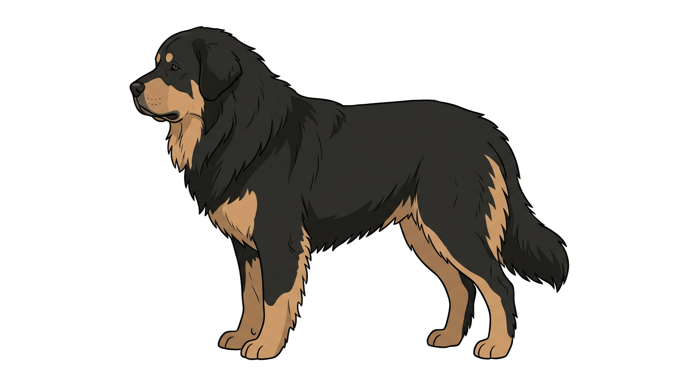 Side profile illustration of a Himalayan Sheepdog showing the points of the breed standard