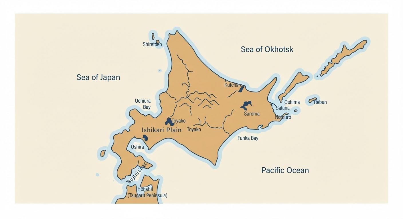 Illustrated map showing the origin of the Hokkaido