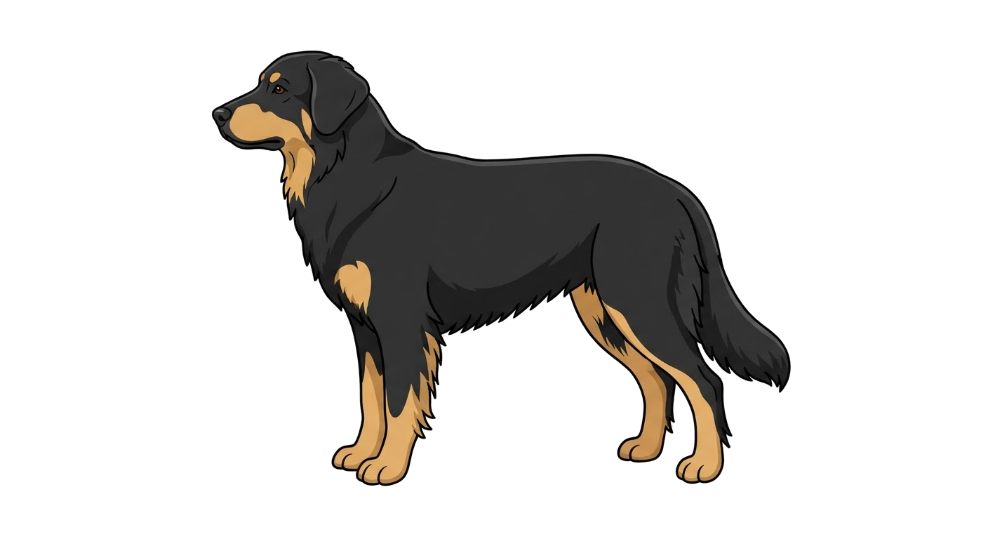 Side profile illustration of a Hovawart showing the points of the breed standard