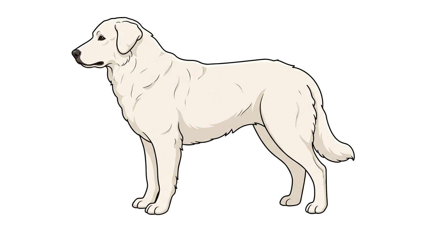 Side profile illustration of a Hungarian Kuvasz showing the points of the breed standard