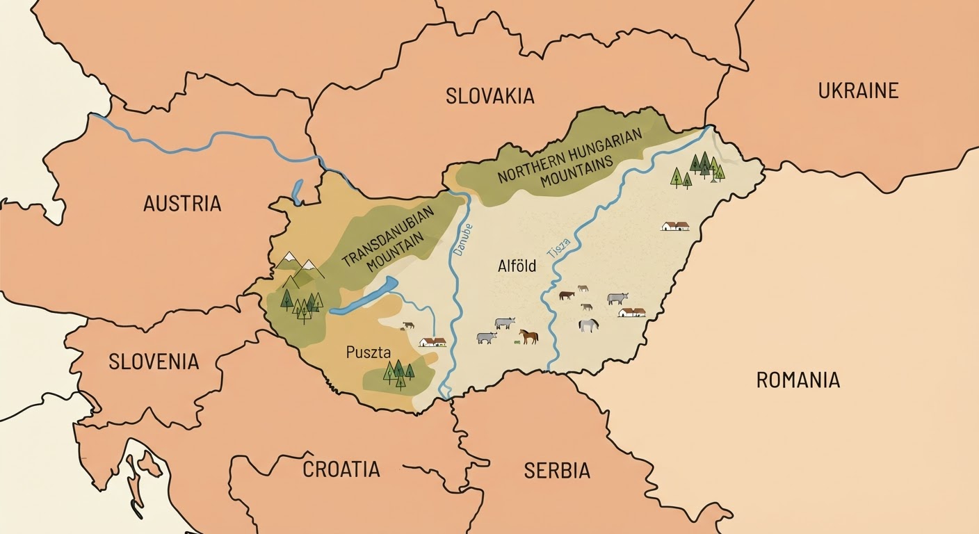 Illustrated map showing the origin of the Hungarian Puli