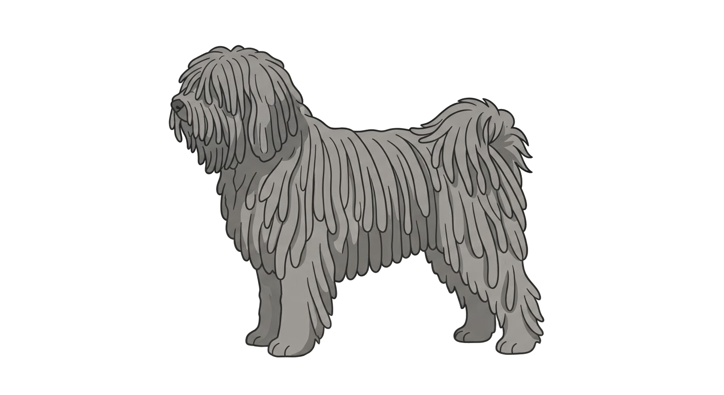 Side profile illustration of a Hungarian Puli showing the points of the breed standard