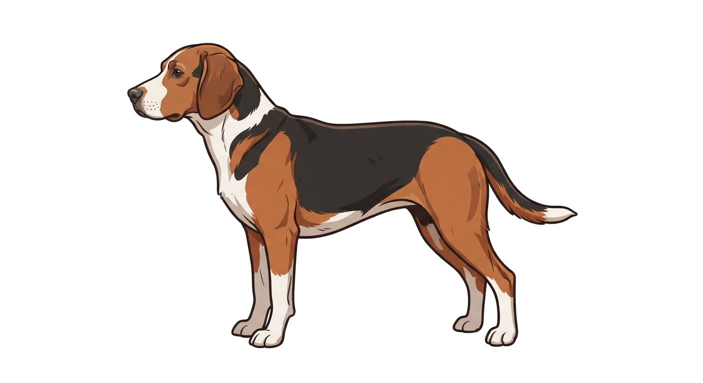 Side profile illustration of a Hygen Hound showing the points of the breed standard
