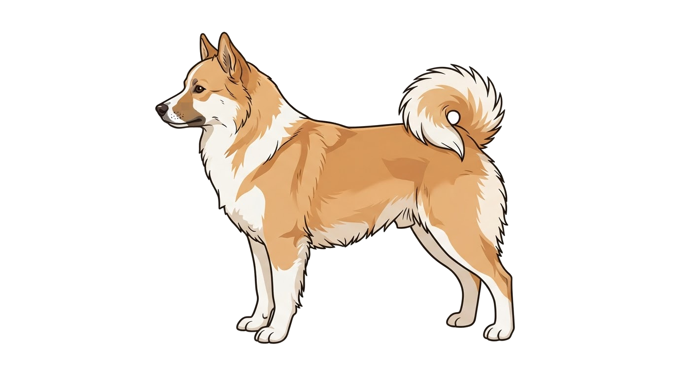Side profile illustration of a Icelandic Sheepdog showing the points of the breed standard