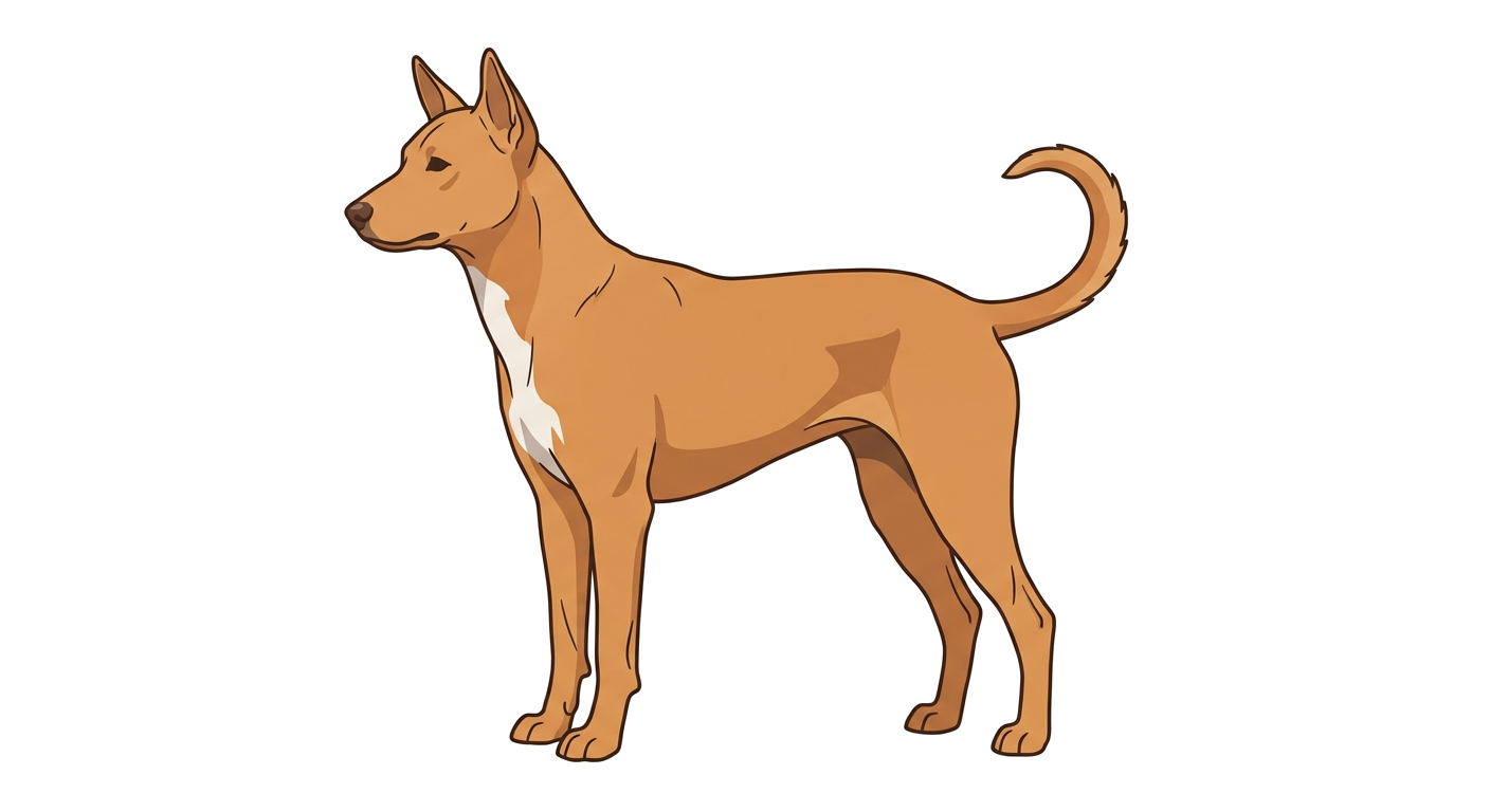 Side profile illustration of a Indian Pariah Dog showing the points of the breed standard