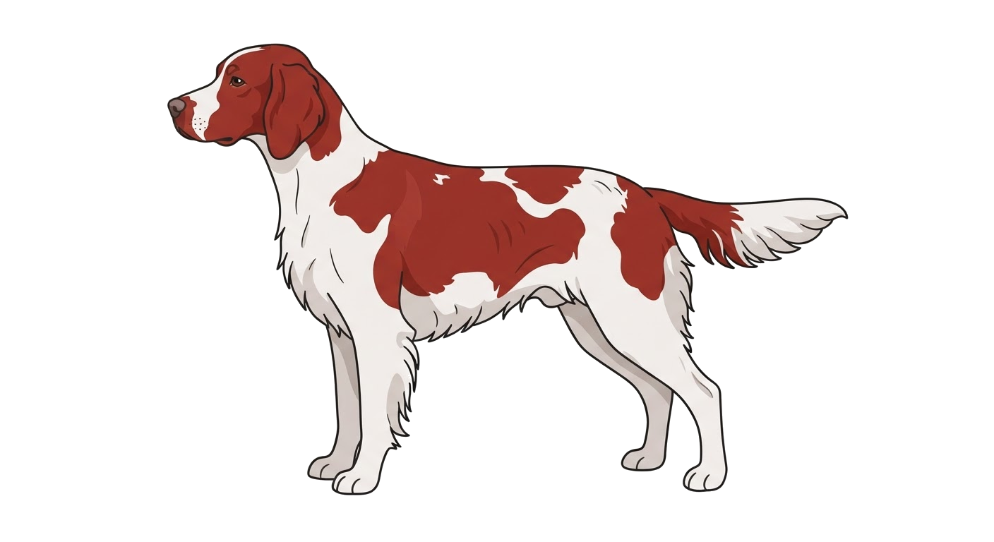 Side profile illustration of a Irish Red and White Setter showing the points of the breed standard
