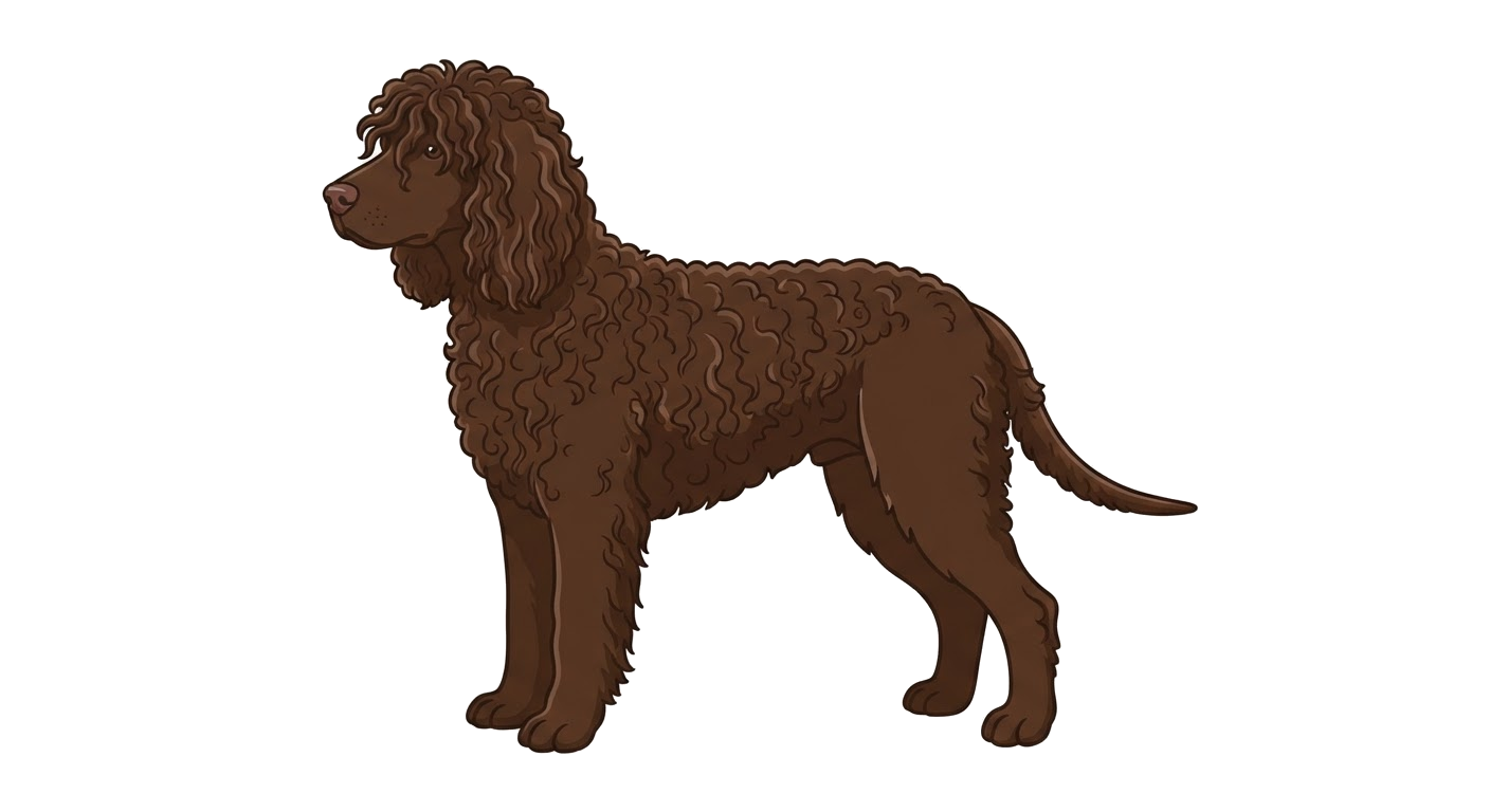 Side profile illustration of a Irish Water Spaniel showing the points of the breed standard