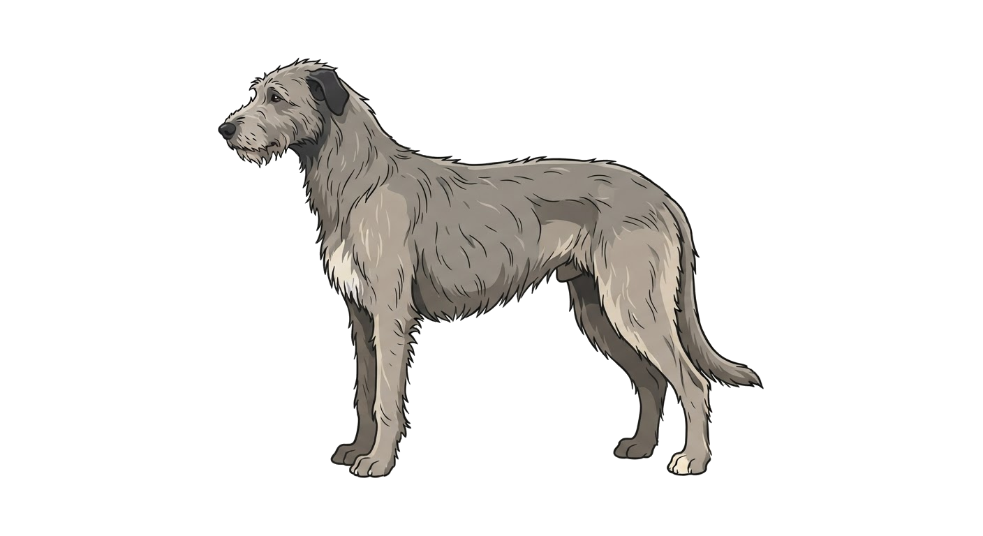 Side profile illustration of a Irish Wolfhound showing the points of the breed standard