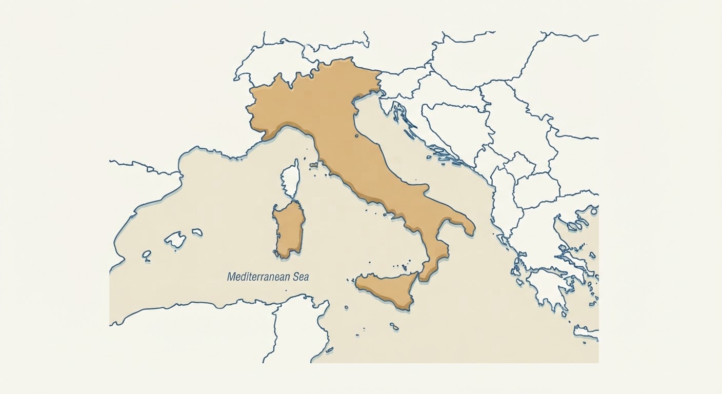 Illustrated map showing the origin of the Italian Greyhound