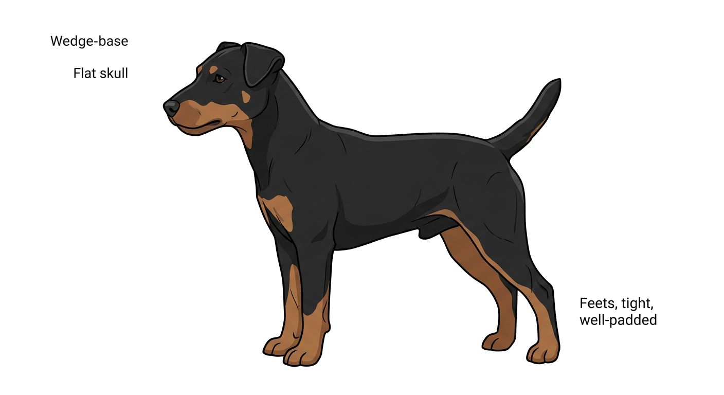 Side profile illustration of a Jagdterrier showing the points of the breed standard