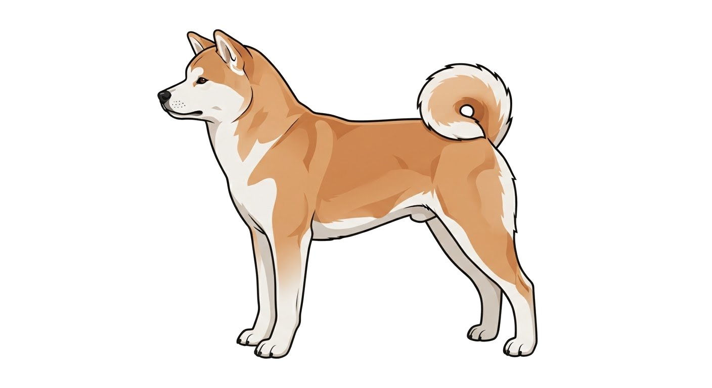 Side profile illustration of a Japanese Akitainu showing the points of the breed standard