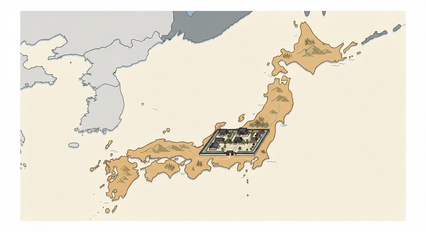 Illustrated map showing the origin of the Japanese Chin