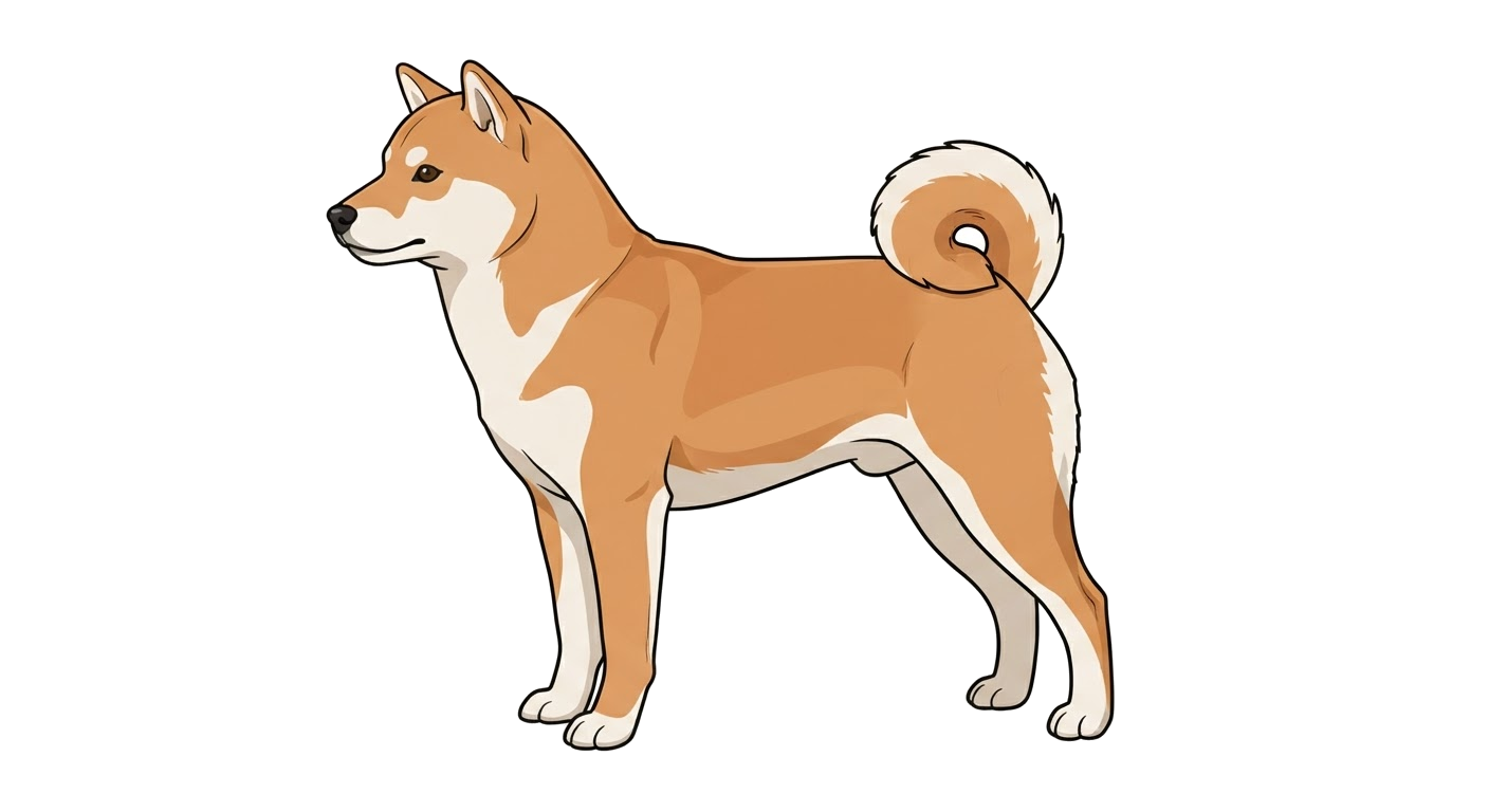 Side profile illustration of a Japanese Shiba Inu showing the points of the breed standard