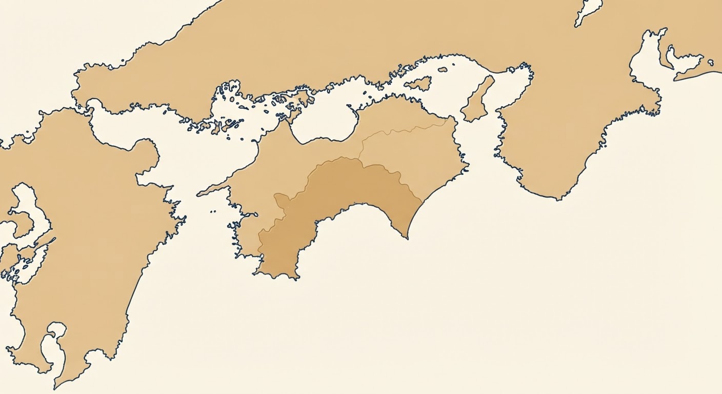 Illustrated map showing the origin of the Japanese Tosa