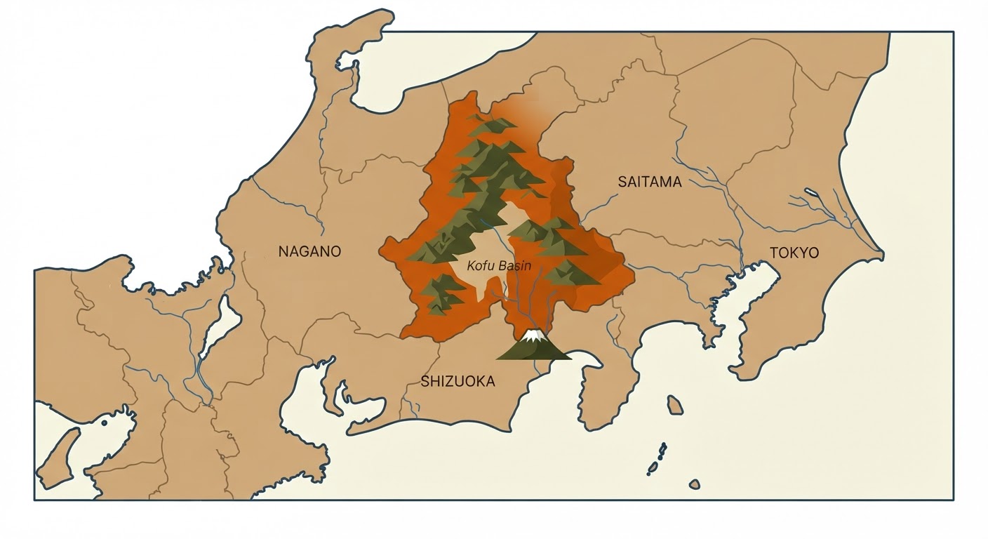 Illustrated map showing the origin of the Kai Ken